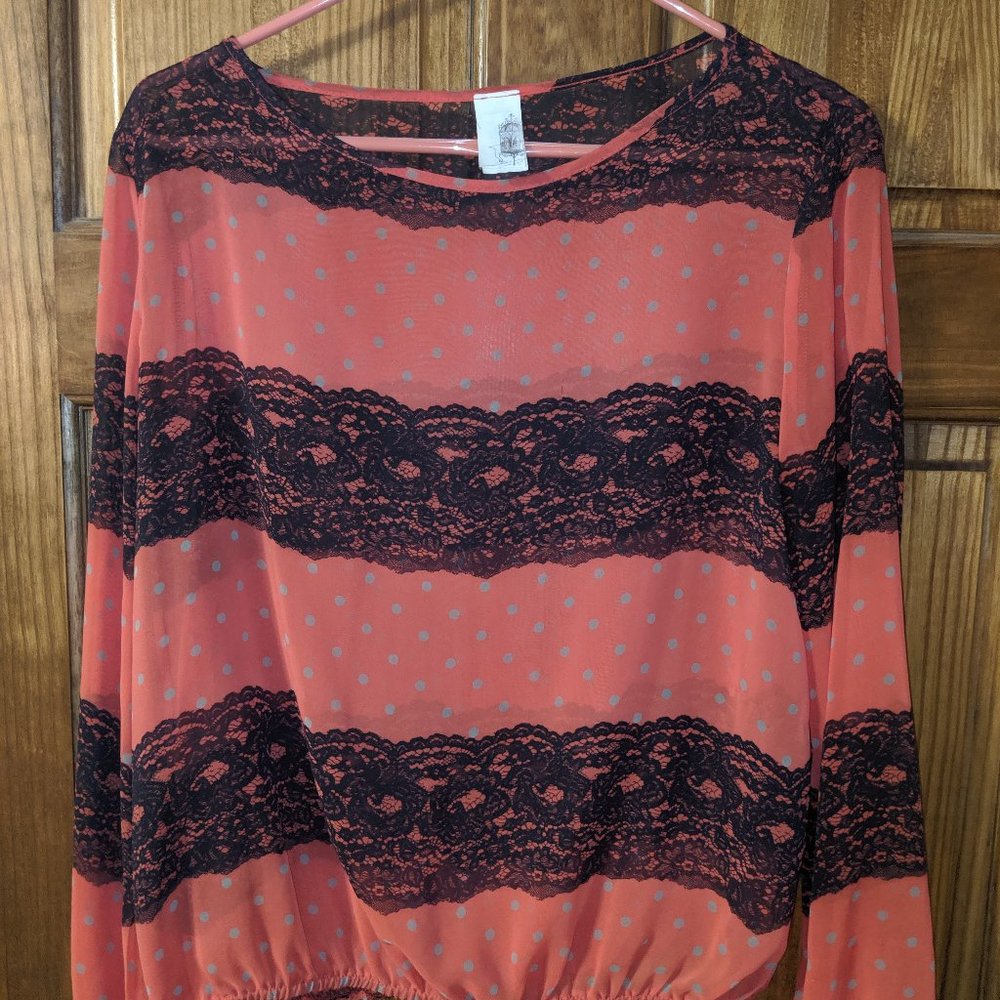 Boutique Red, Black, and Gold Long Sleeve Blouse